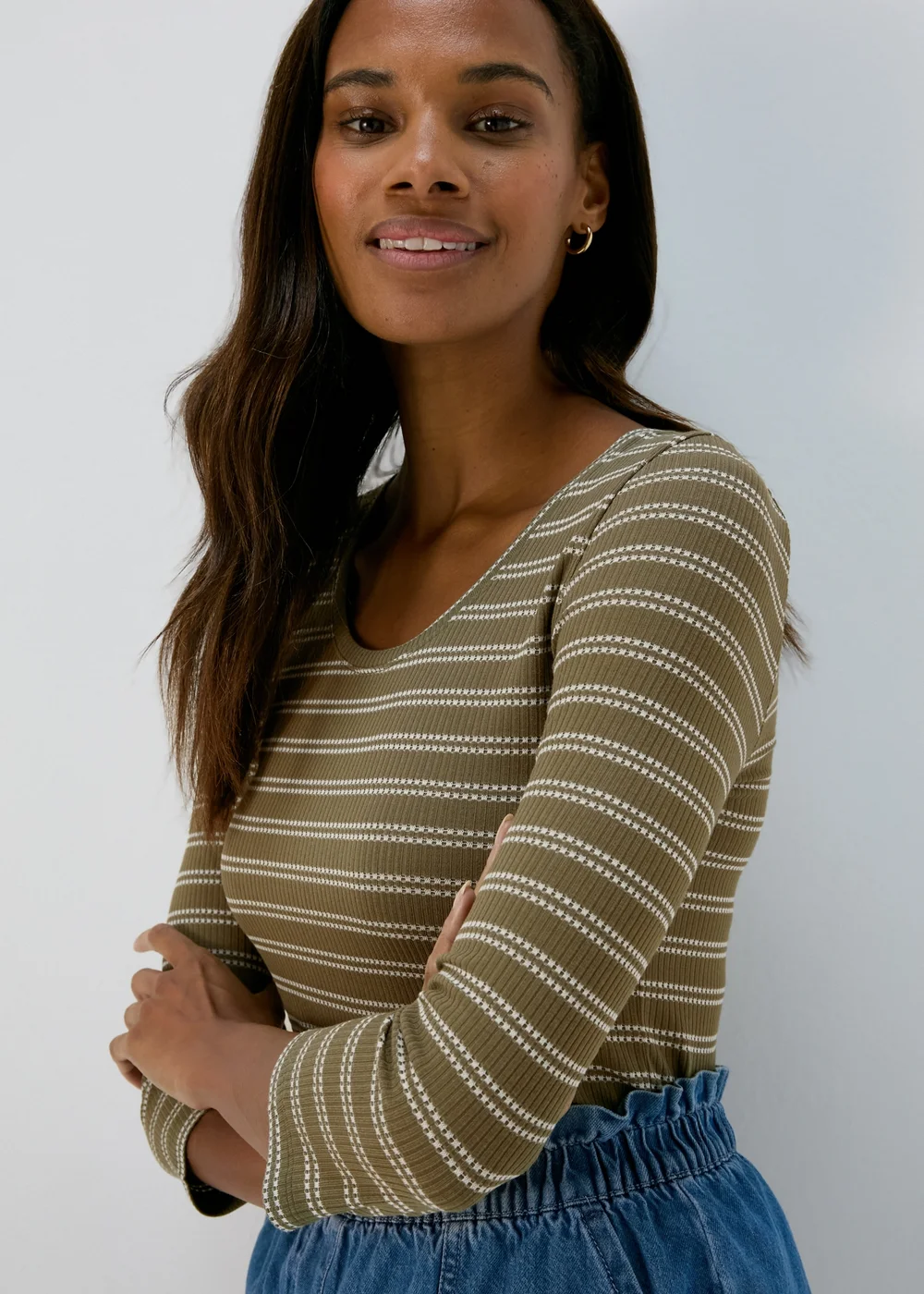 Papaya Khaki 3/4 Sleeve Stripe T-Shirt - Size 8 Image 3