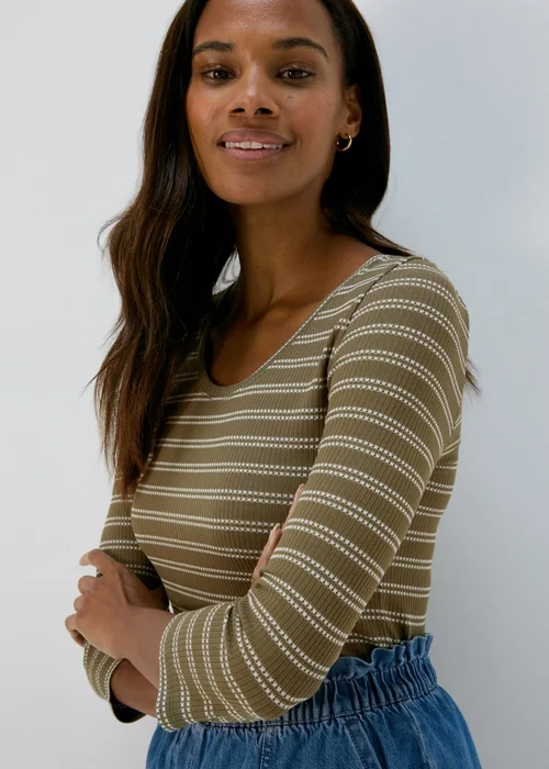 Papaya Khaki 3/4 Sleeve Stripe T-Shirt - Size 8 Image 3