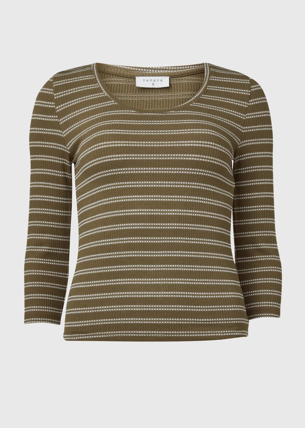 Papaya Khaki 3/4 Sleeve Stripe T-Shirt - Size 8 Image 5