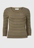 Papaya Khaki 3/4 Sleeve Stripe T-Shirt - Size 8 Image 5