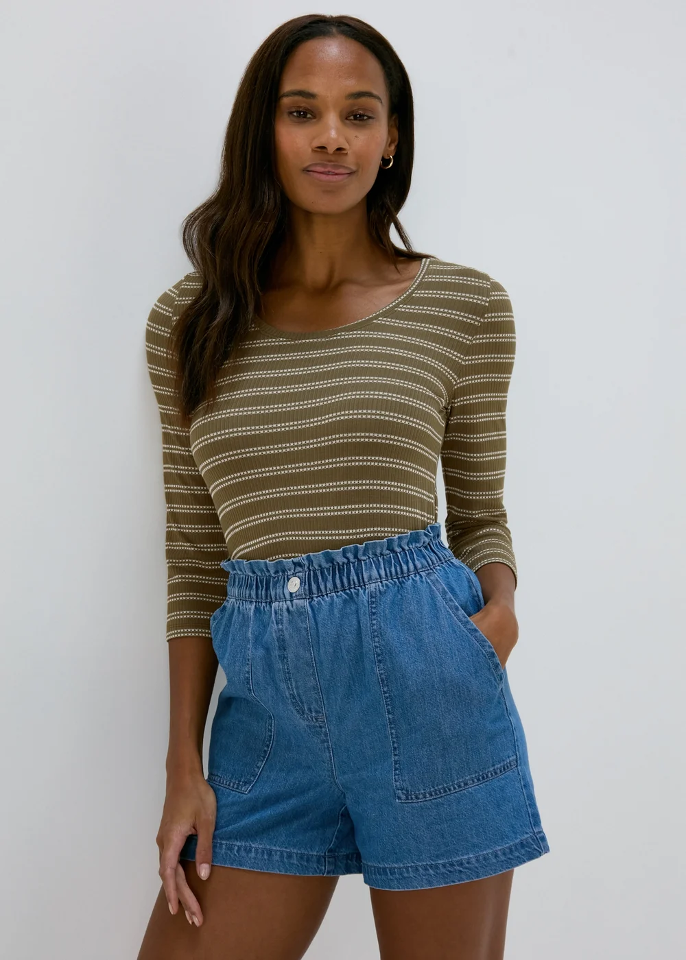 Papaya Khaki 3/4 Sleeve Stripe T-Shirt - Size 8 Image 1