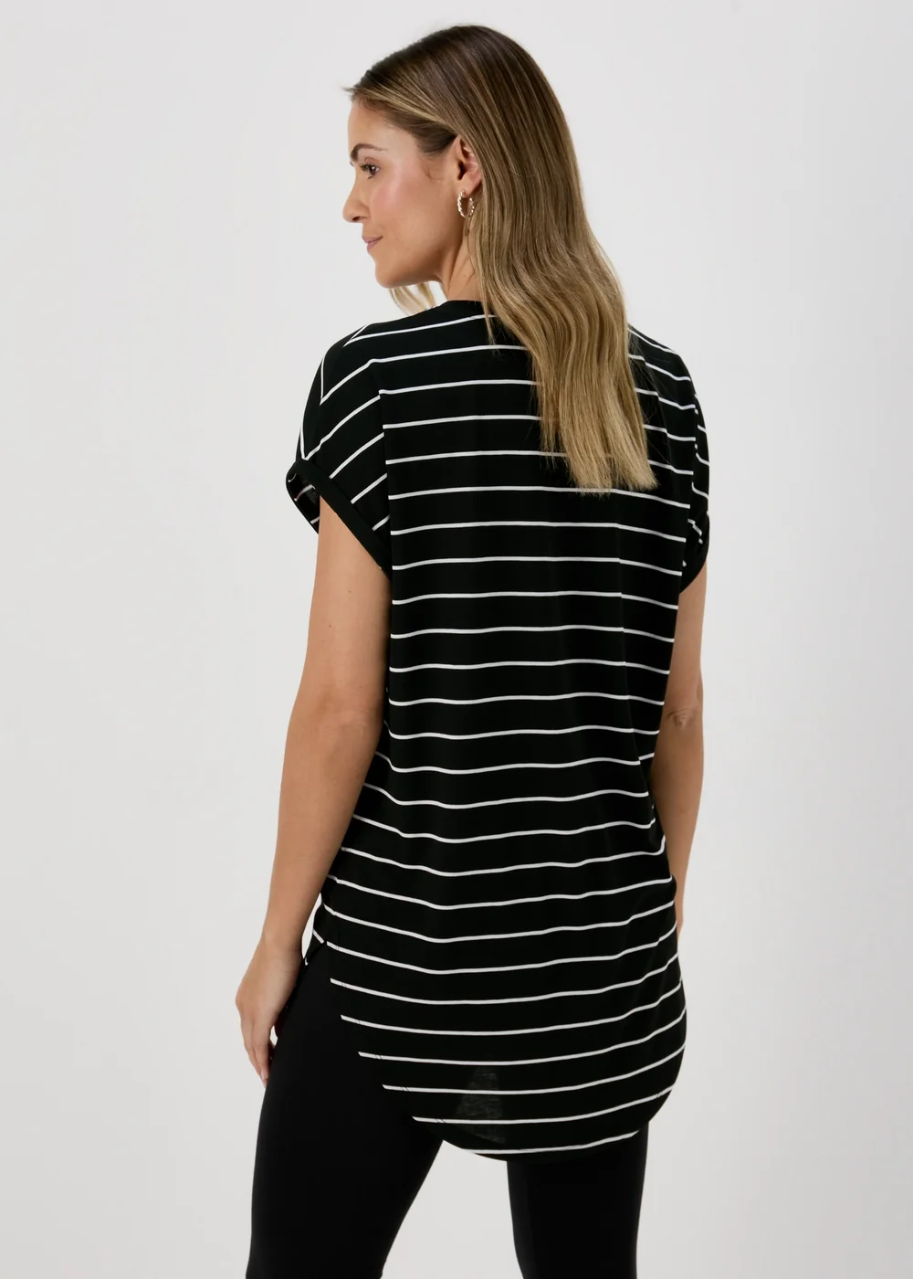 Black Stripe Longline T-Shirt - S Image 2