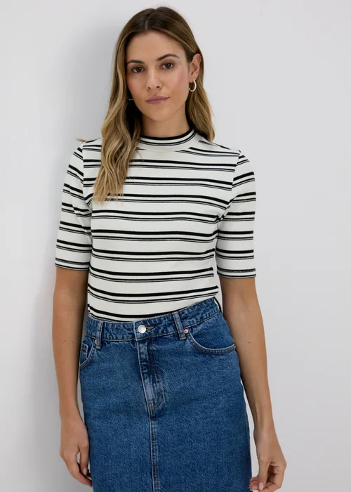 Papaya White & Black Stripe High Neck T-Shirt - 8 Image 1