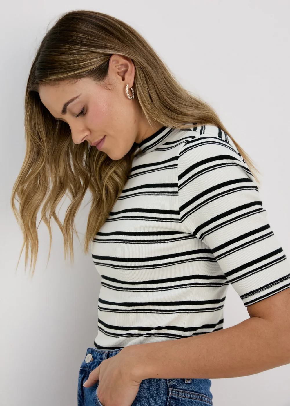 Papaya White & Black Stripe High Neck T-Shirt - 8 Image 3