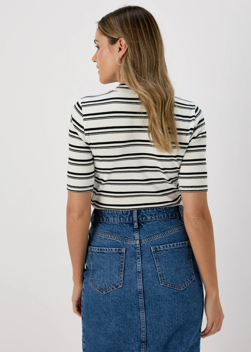 Papaya White & Black Stripe High Neck T-Shirt - 8 Image 2