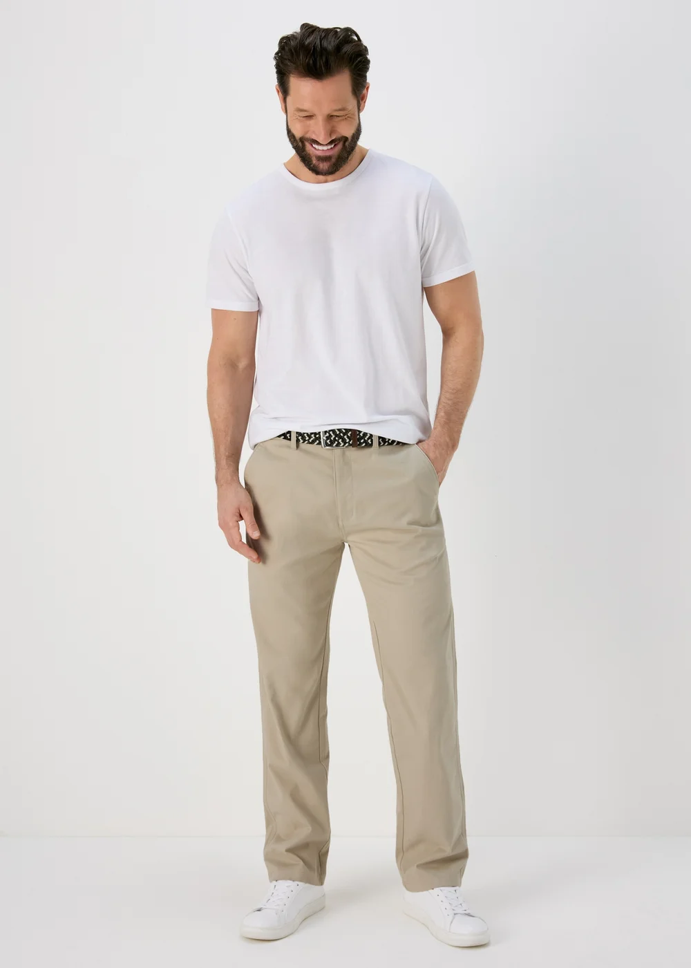 Bone Belted Chino Trousers - 32 Waist Regular Image 1
