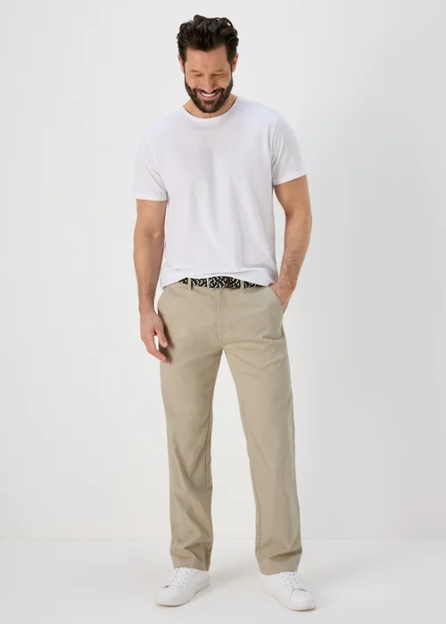 Bone Belted Chino Trousers - 32 Waist Regular Image 1