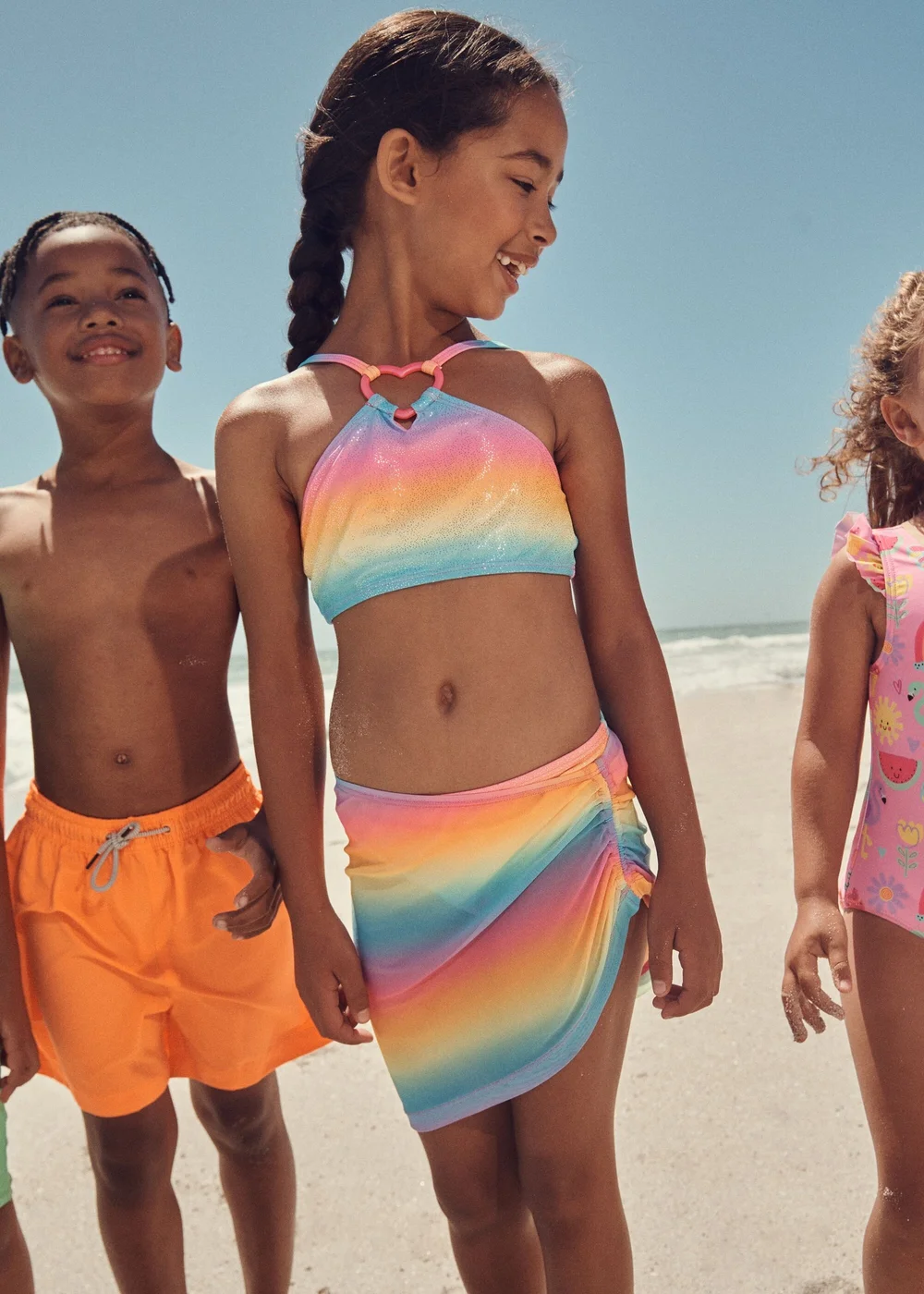 Girls Multicolour Glitter Ombre 3 Piece Swimsuit (6-13yrs) - 6-7 Yrs Image 3