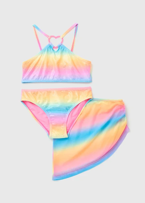 Girls Multicolour Glitter Ombre 3 Piece Swimsuit (6-13yrs) - 6-7 Yrs Image 1