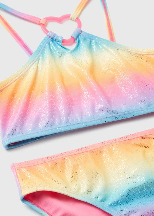 Girls Multicolour Glitter Ombre 3 Piece Swimsuit (6-13yrs) - 6-7 Yrs Image 2