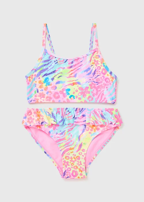 Girls Multicoloured Zebra Print Bikini Set (6-13yrs) - 6-7 Yrs Image 1