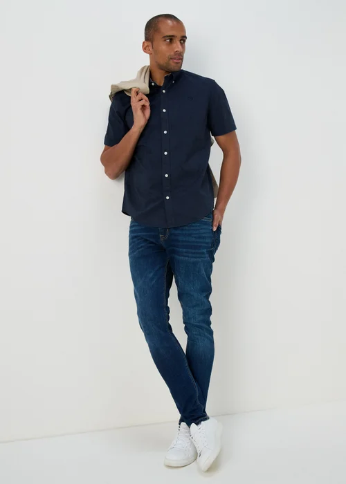 Navy Cross Dye Oxford Short Sleeve Shirt - Small Image 4