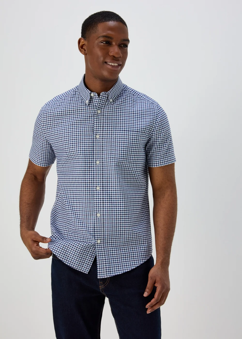 Blue Check Print Oxford Shirt - Small Image 1