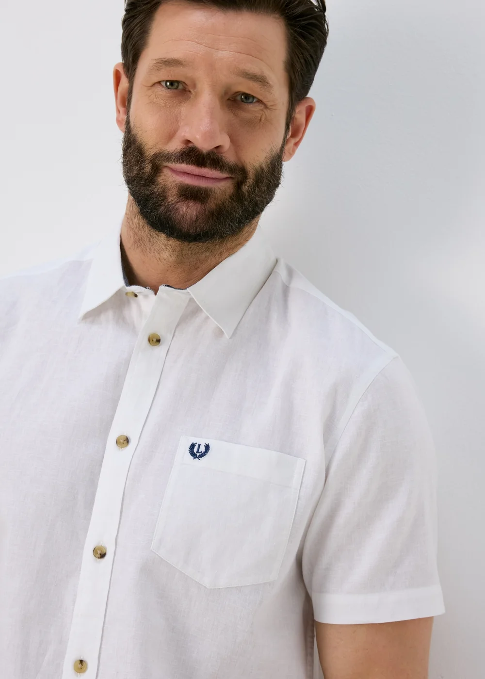 Lincoln White Short Sleeve Linen Shirt - Small Image 3