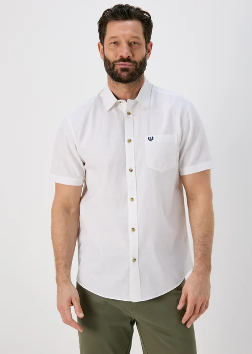 Lincoln White Short Sleeve Linen Shirt - Small Image 1