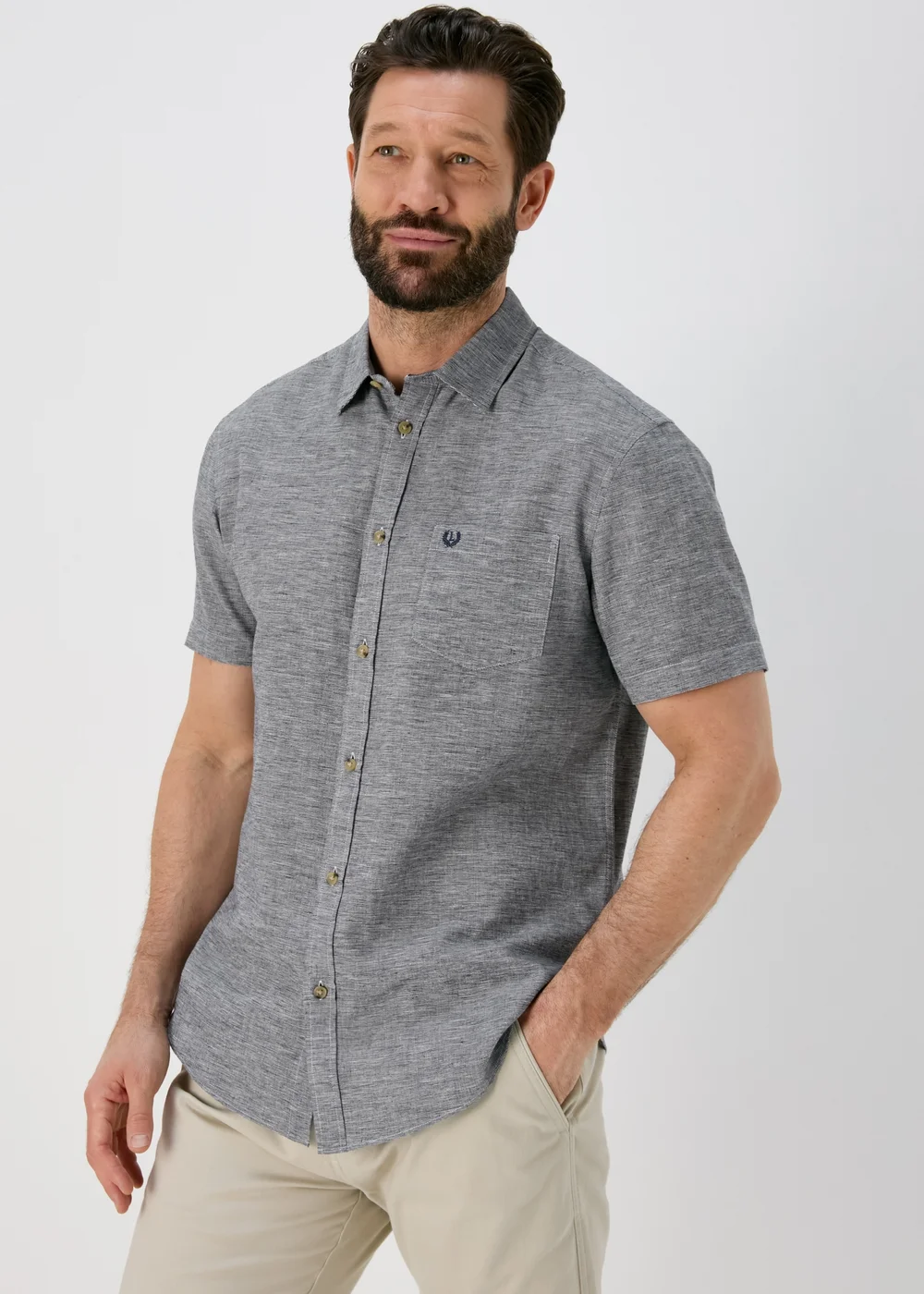 Lincoln Grey Short Sleeve Linen Shirt - S Image 1