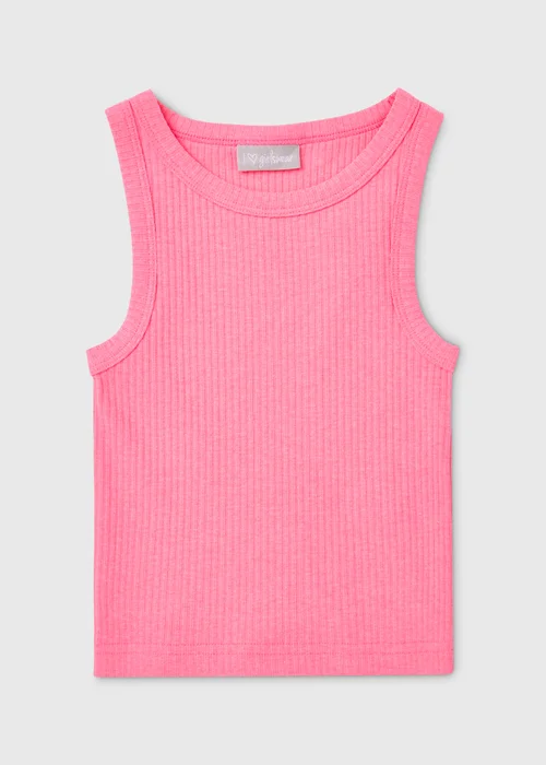 Girls Neon Pink Ribbed Vest (7-15yrs) - 7 Yrs Image 1