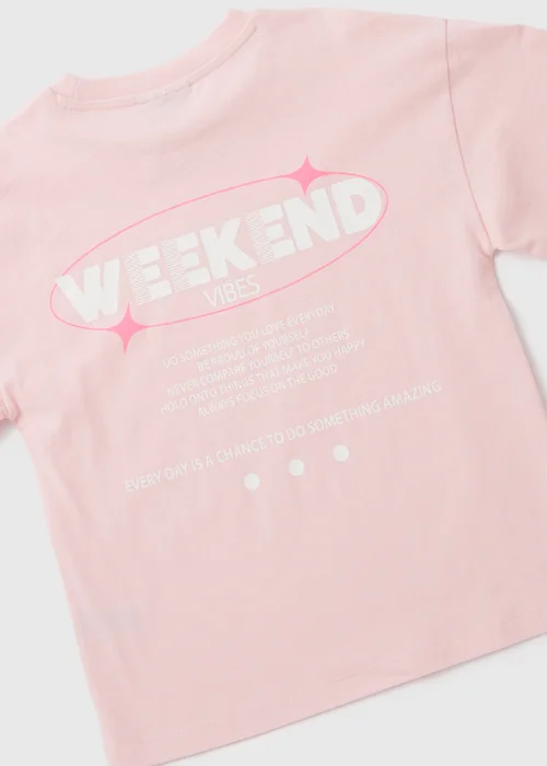 Girls Pink Weekend Slogan T-Shirt (7-15yrs) - Age 7 Years Image 2