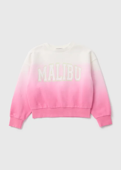 Girls Pink Ombre Malibu Slogan Sweatshirt (7-15yrs) - 7 Yrs Image 1