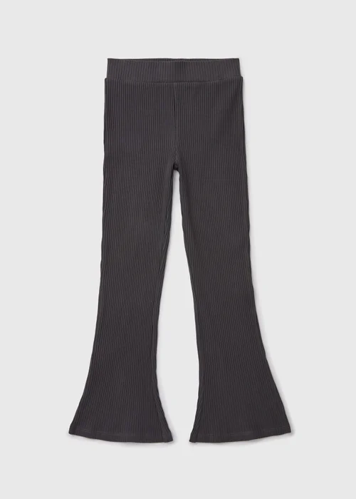 Girls Charcoal Ribbed Flare Trousers (7-15yrs) - Age 10 Years Image 1