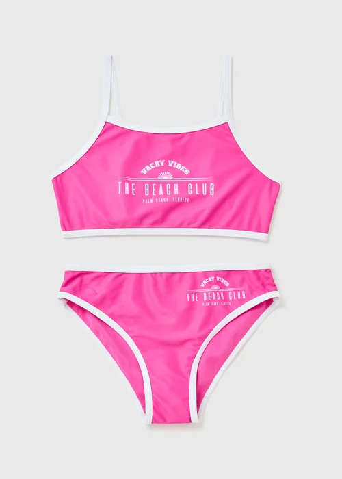 Girls Pink Varsity Bikini Set (6-14yrs) - Age 6 - 7 Years Image 1