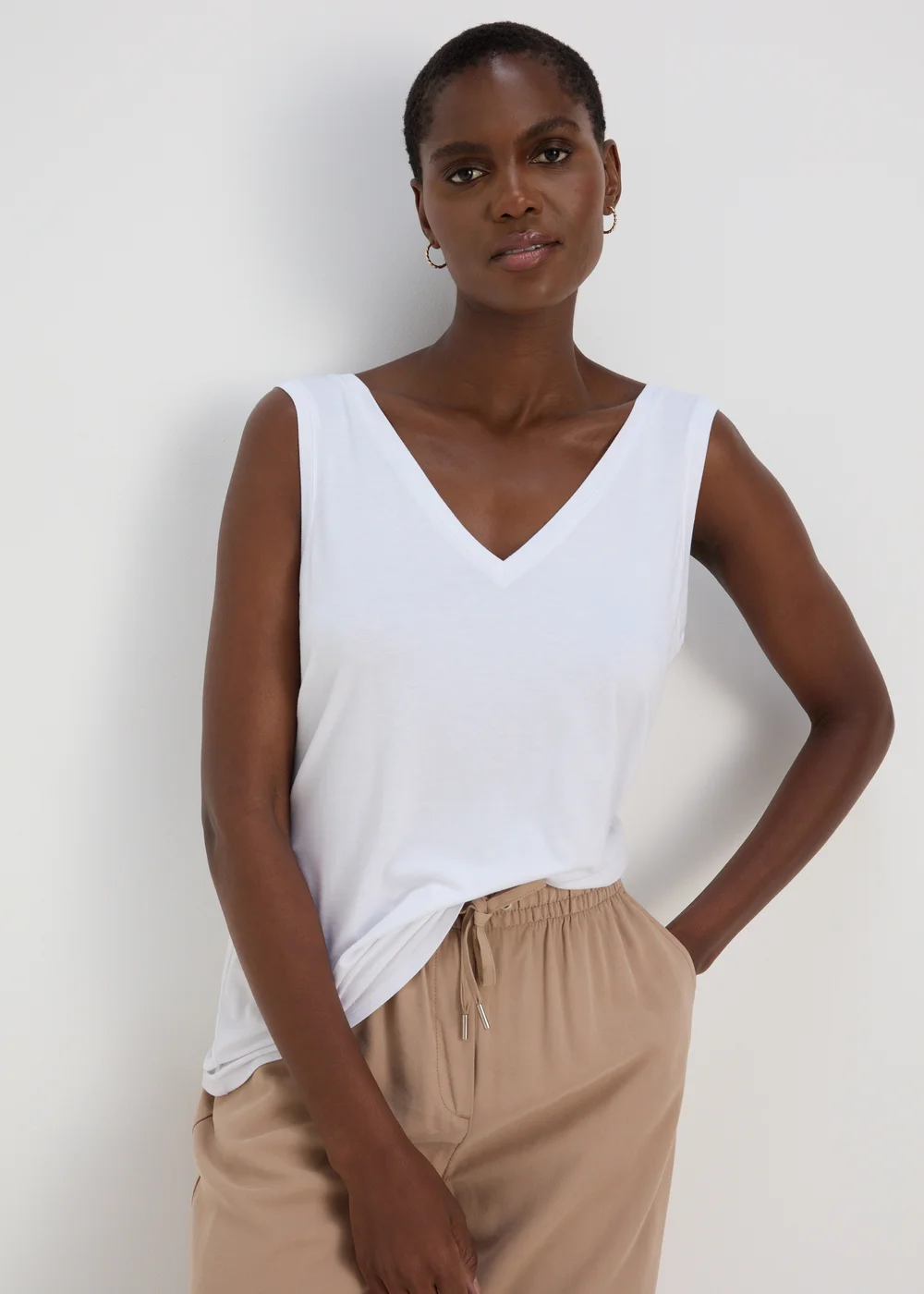 White V Neck Plain Vest - 8 Image 1