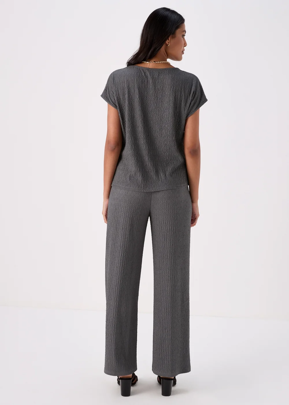 Grey Wide Leg Textured Co Ord Trousers - 8 Image 2