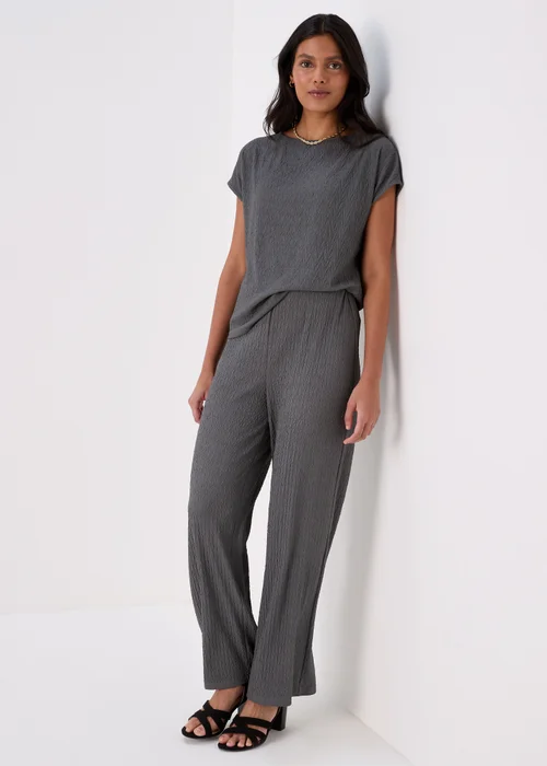 Grey Wide Leg Textured Co Ord Trousers - 8 Image 1