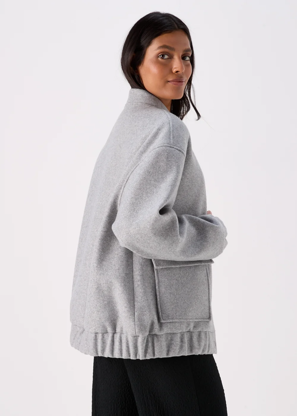 Grey Wool Touch Bomber Jacket - 8 Image 2