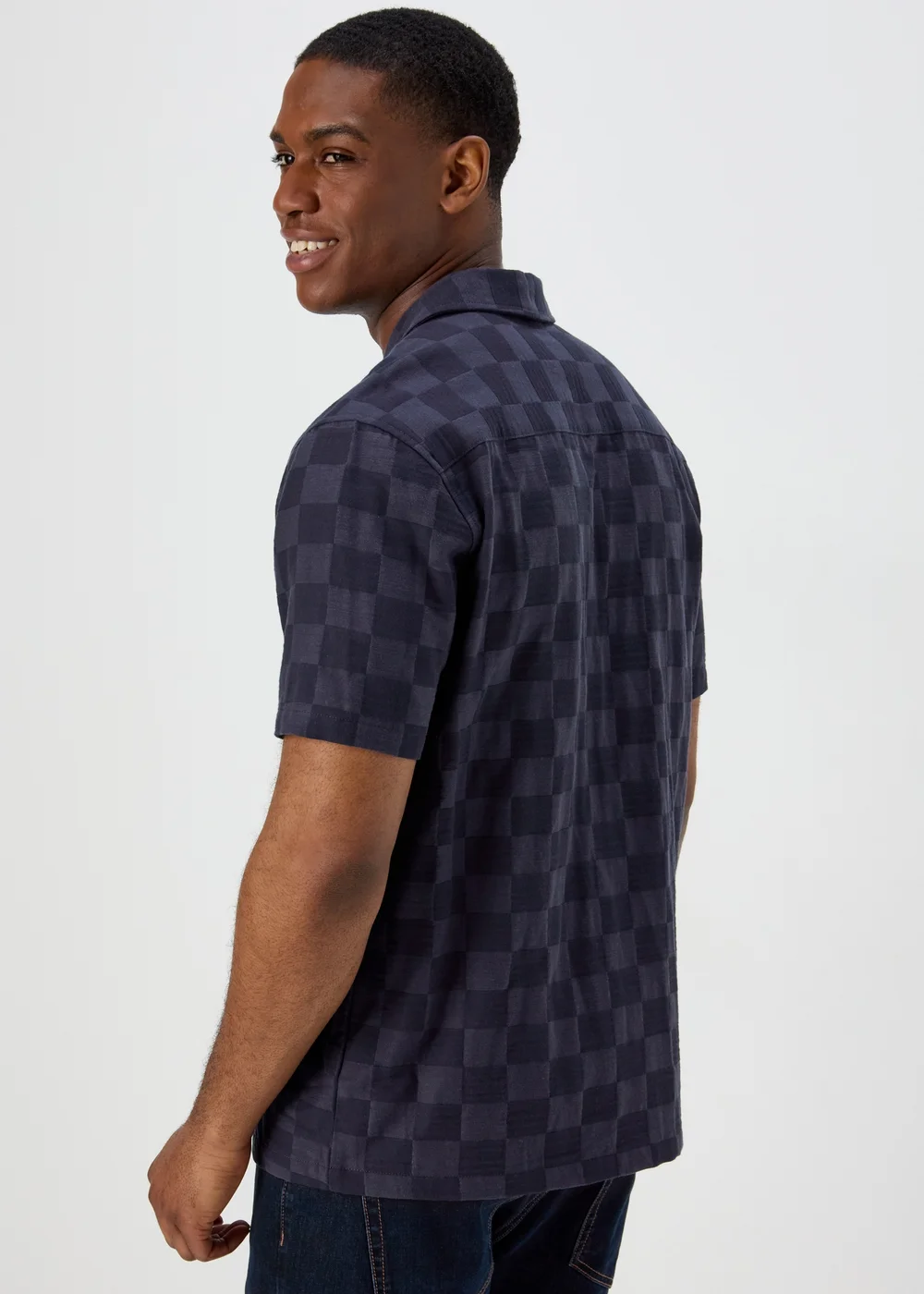 Blue Checkboard Texture Short Sleeve Shirt - Small Image 2