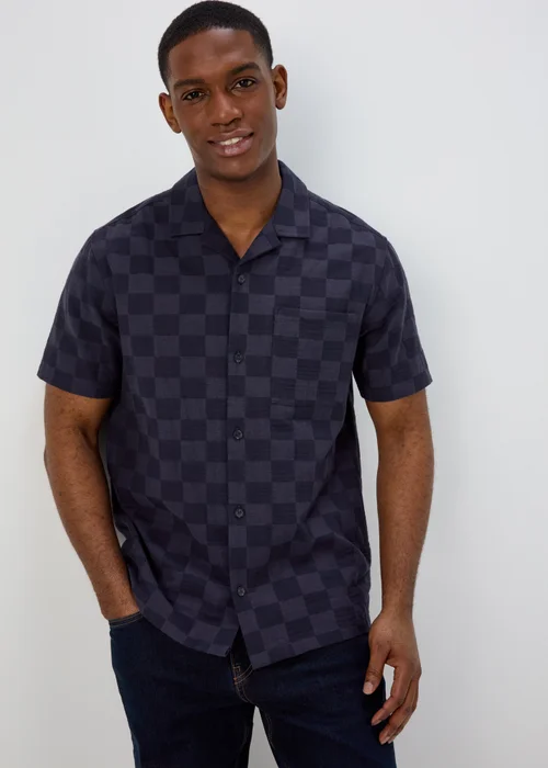 Blue Checkboard Texture Short Sleeve Shirt - Small Image 4