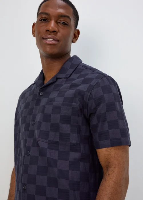Blue Checkboard Texture Short Sleeve Shirt - Small Image 3