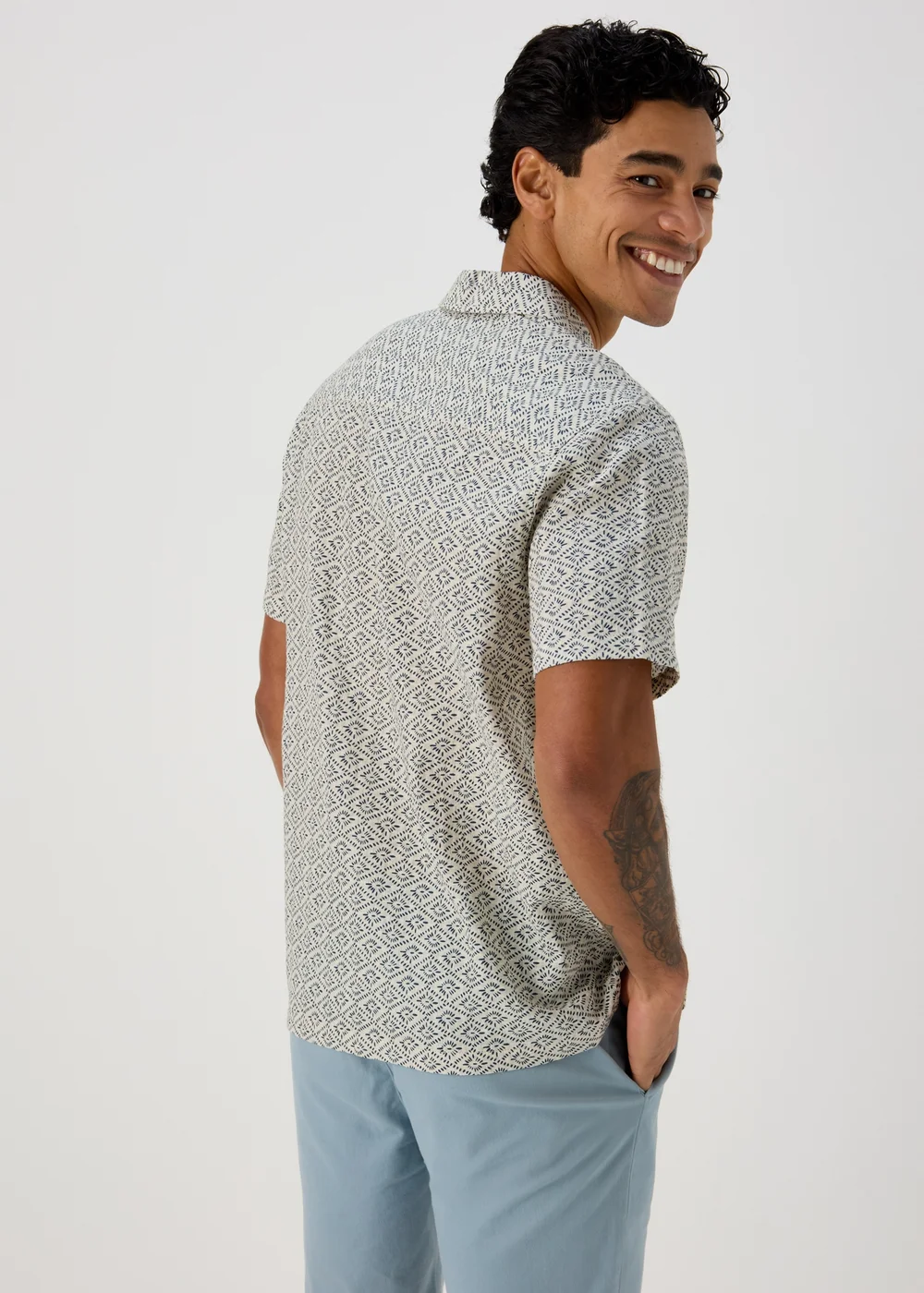 Ecru Geo Print Textured Shirt - S Image 2