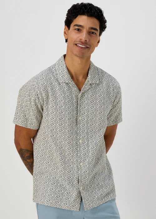 Ecru Geo Print Textured Shirt - S Image 1