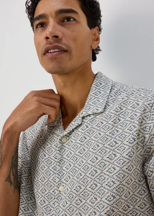 Ecru Geo Print Textured Shirt - S Image 3