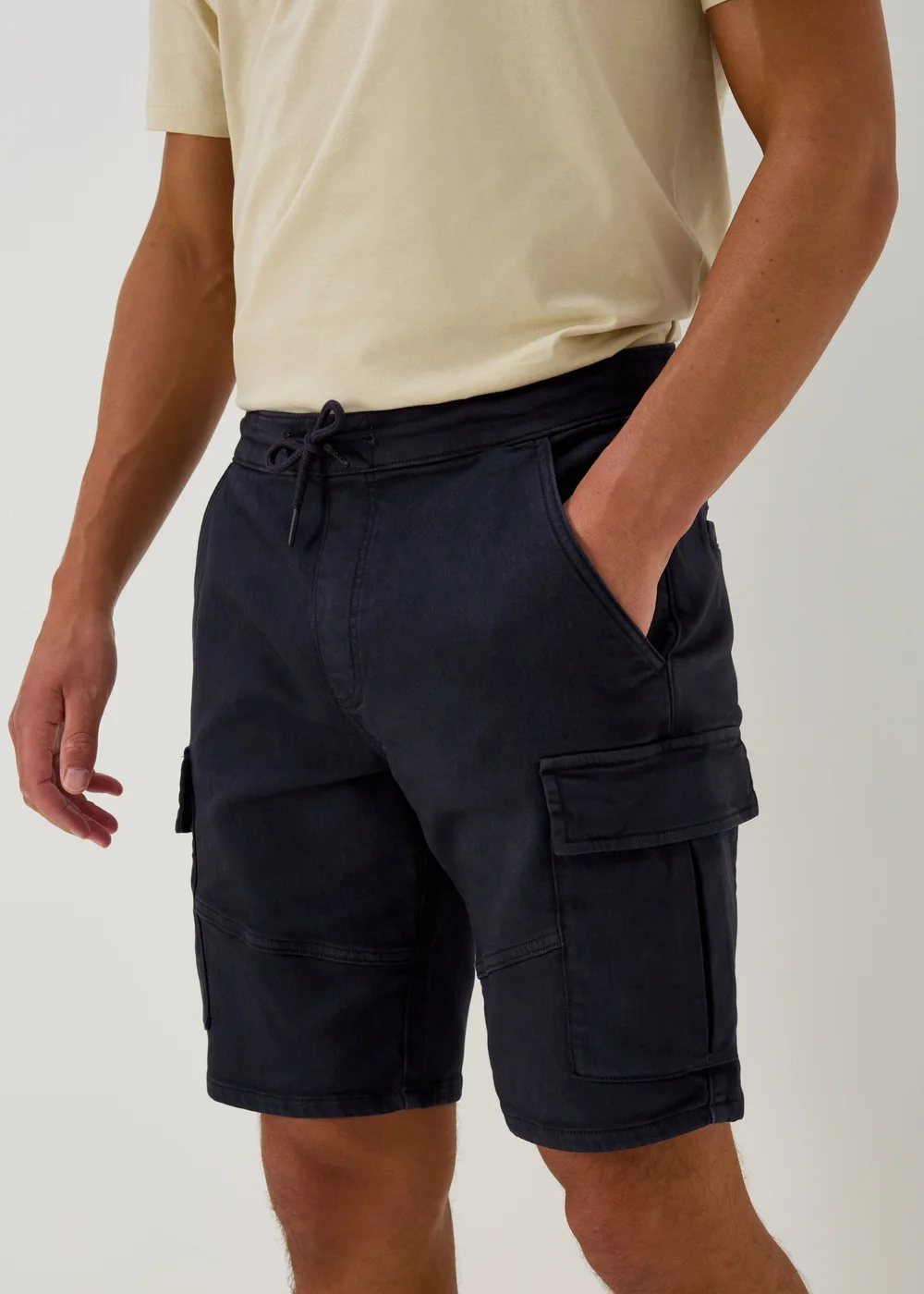 Navy Knitted Cargo Shorts - S Image 3