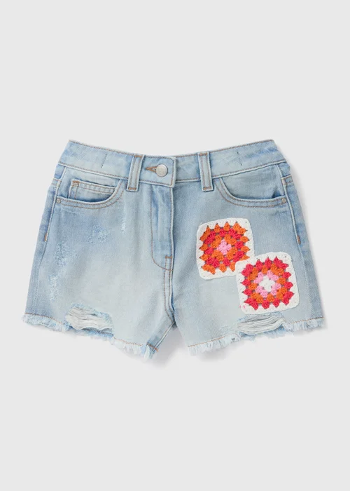 Girls Denim Crochet Patch Shorts (7-13yrs) - 8 Yrs Image 1