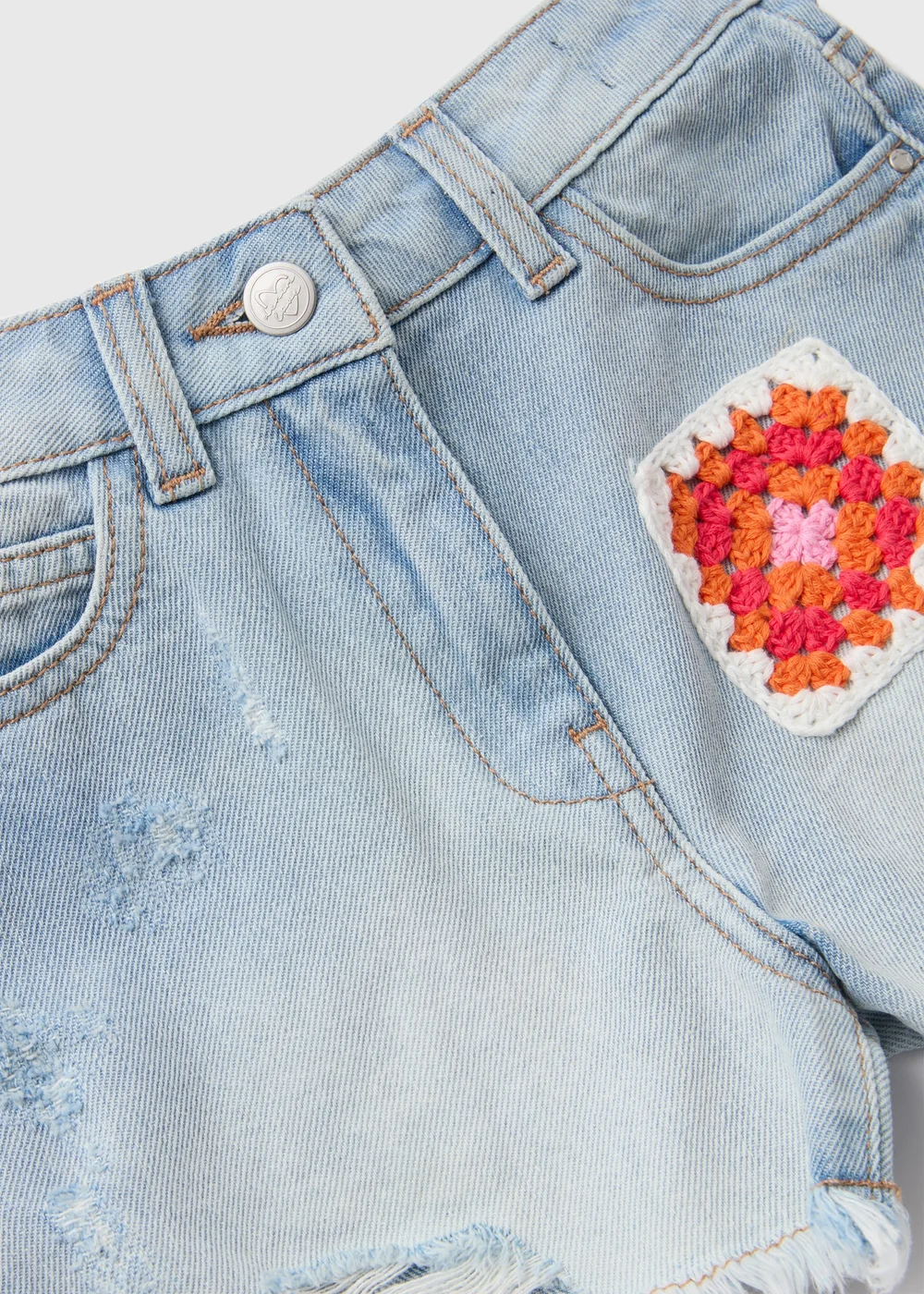 Girls Denim Crochet Patch Shorts (7-13yrs) - 8 Yrs Image 2