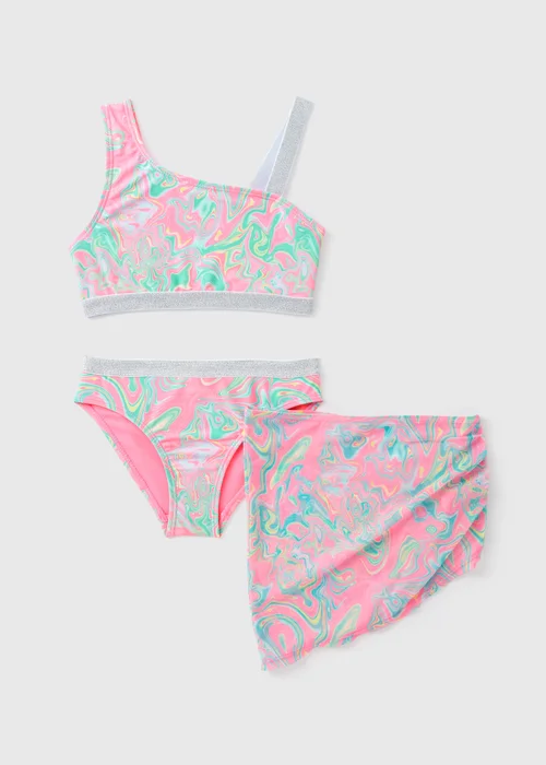Girls 3 Pack Pink Marble Swim Set (6-13yrs) - 6-7 Yrs Image 1