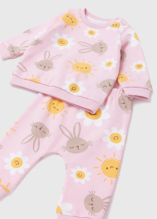 Girls Pink Daisy Sweatshirt & Joggers Set (Newborn-23mths) - 0-3 months Image 2