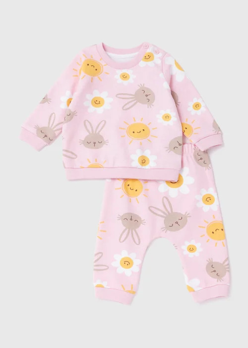 Girls Pink Daisy Sweatshirt & Joggers Set (Newborn-23mths) - 0-3 months Image 1