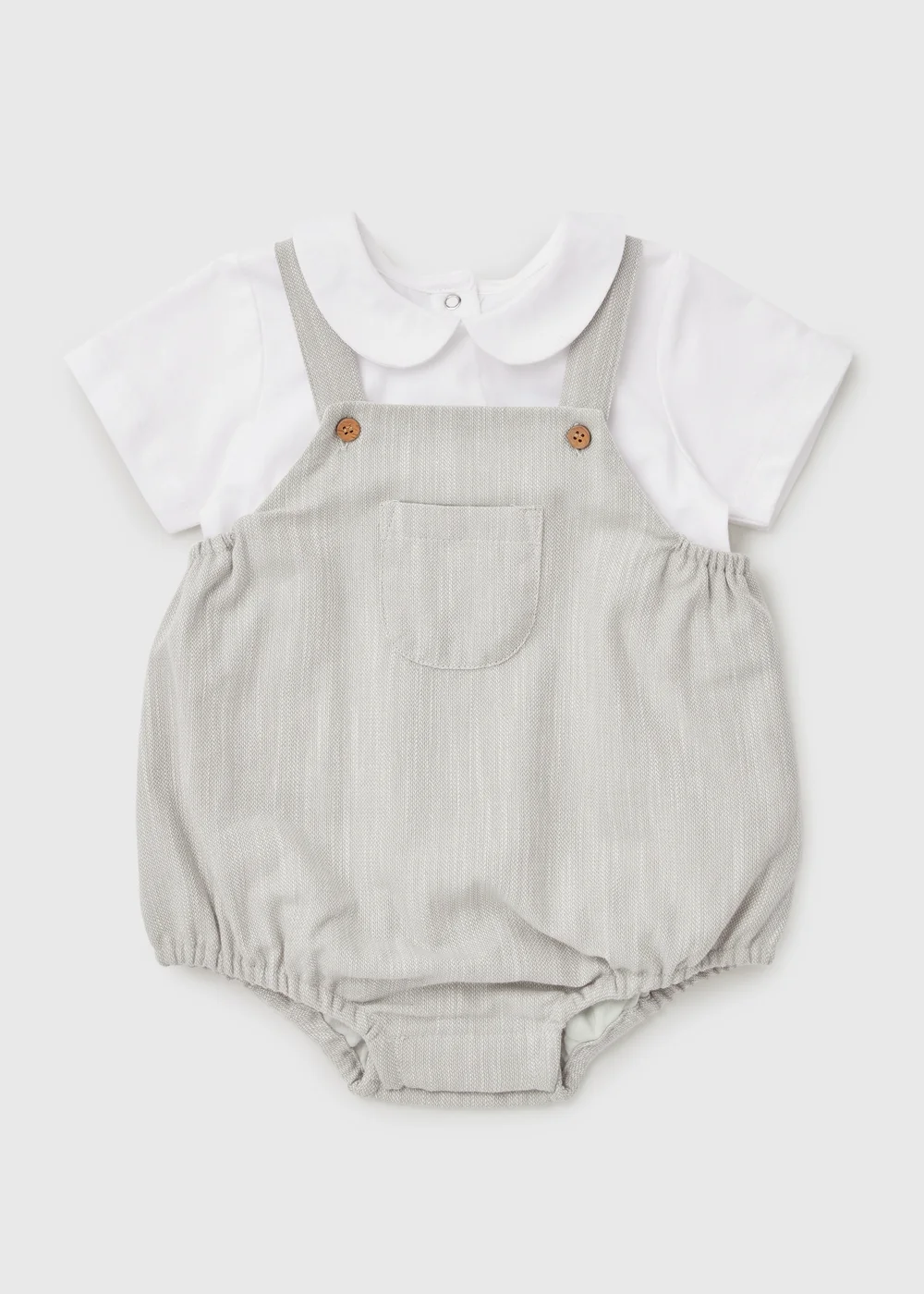 Baby Grey Smart Collar Dungaree Set (Newborn-23mths) - 0-3 months Image 1