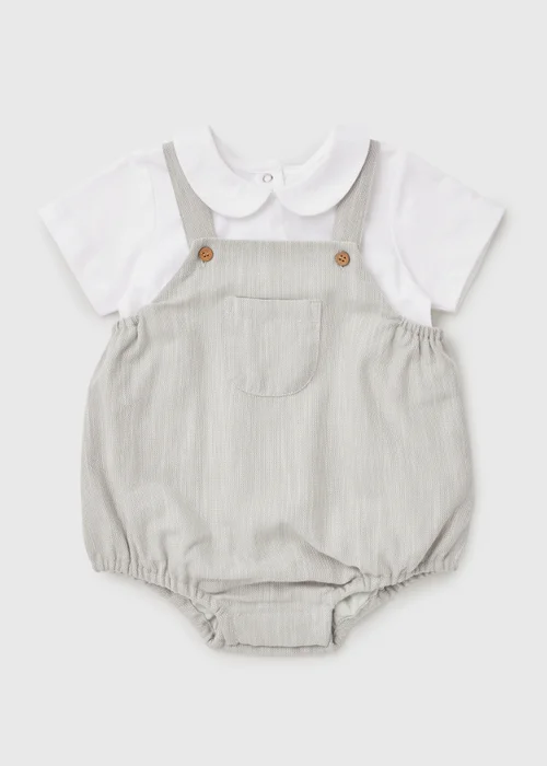 Baby Grey Smart Collar Dungaree Set (Newborn-23mths) - 0-3 months Image 1