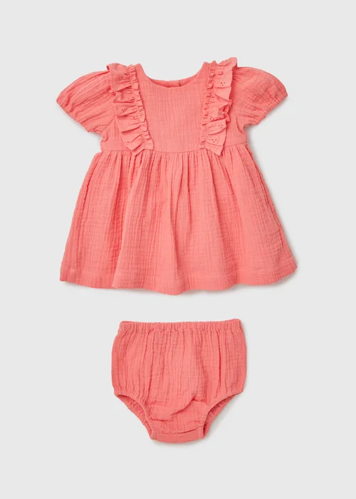 Girls Pink Schifley Dress & Knickers Set (Newborn-23mths) - 0-3 months Image 1