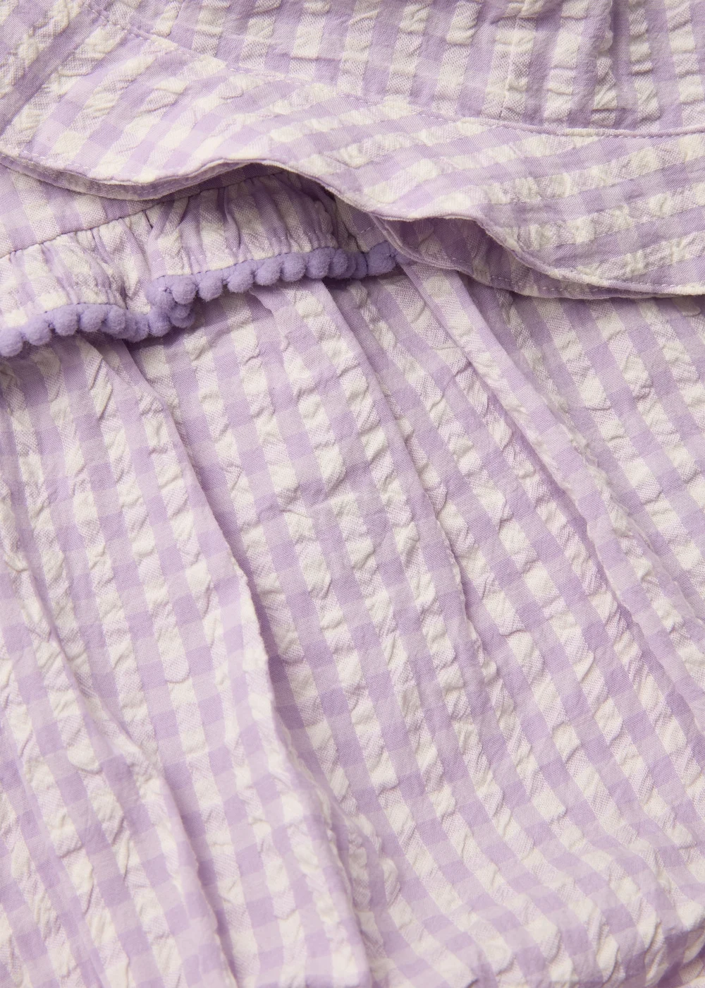 Girls Lilac Crinkle Gingham Romper & Hat (Newborn-18mth) - 0-3 months Image 2