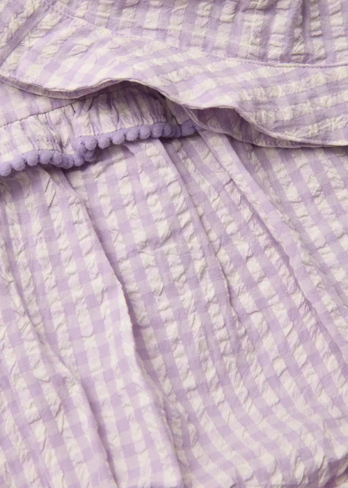 Girls Lilac Crinkle Gingham Romper & Hat (Newborn-18mth) - 0-3 months Image 2