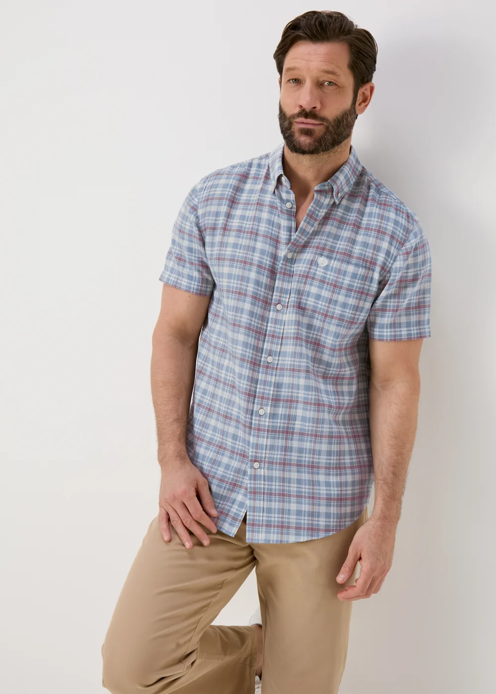 Lincoln Blue Check Textured Shirt - S Image 1