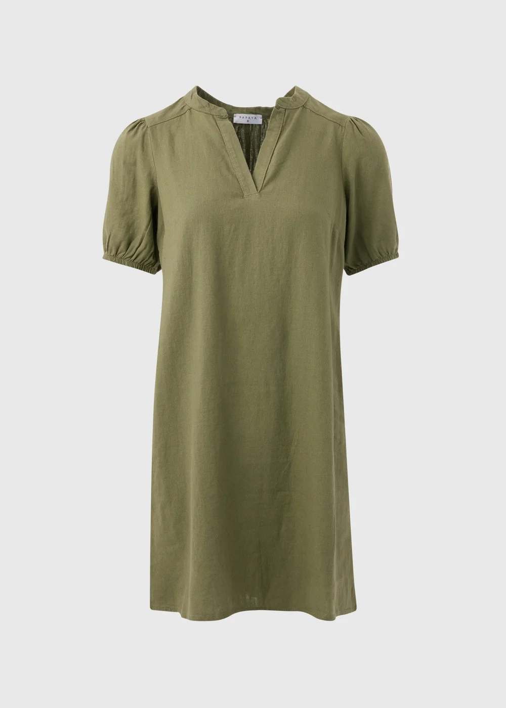 Khaki Solid Basic Linen Mini Dress - 8 Image 5