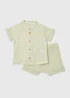 Baby Green Grandad Collar Top & Shorts Set (Newborn-23mths) - Age 6 - 9 Months Image 1