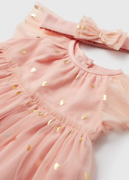 Girls Pink Chiffon Occasion Dress And Headband Set (Newborn-18mths) - 0-3 months Image 2
